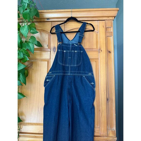 Vintage Roebucks Denim Overalls 38x34 – Classic Dark Wash Workwear Style - Picture 2 of 11